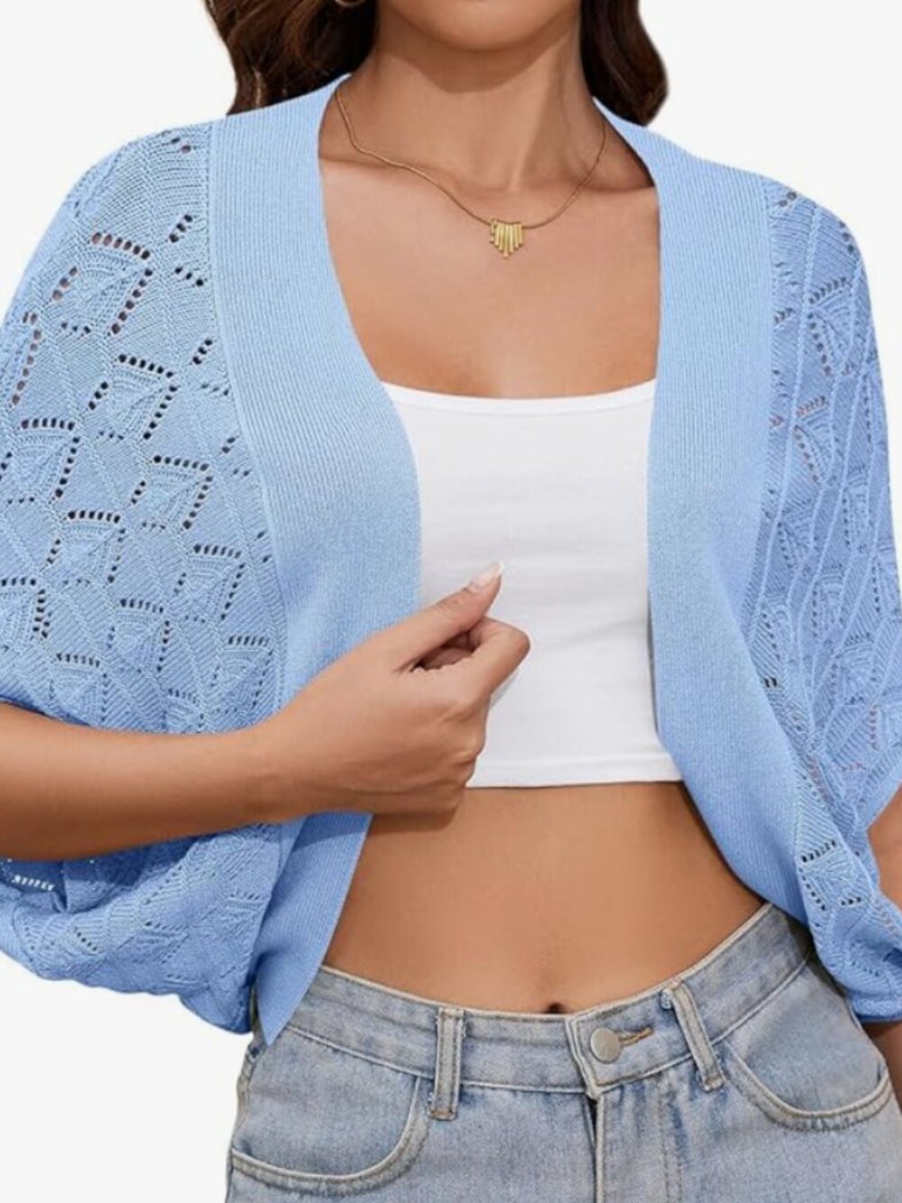 JiFlora Blue Med Crochet Shrug New Viscose blend Soft Open Front